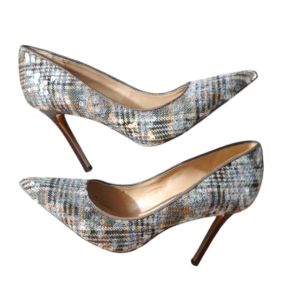 Sam Edelman Hazel Sequined Tweed Pump Plaid Pointed Toe Heels Women's Size - Picture 1 of 11